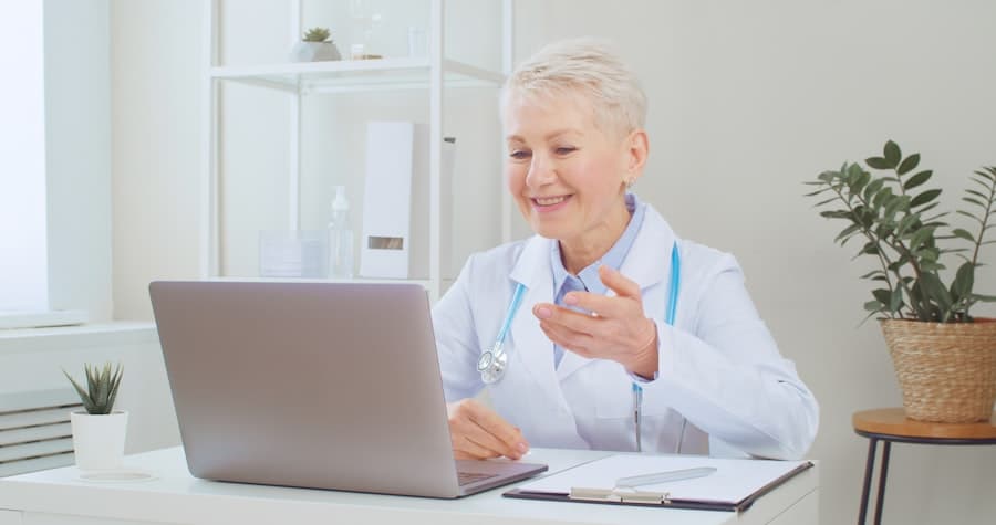 Doctor conducting telehealth video consultation